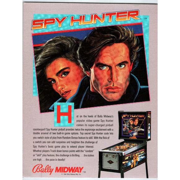 1984 Spy Hunter Bally Midway Pinball Machine Flyer Vintage Arcade Ephemera - Picture 1 of 2